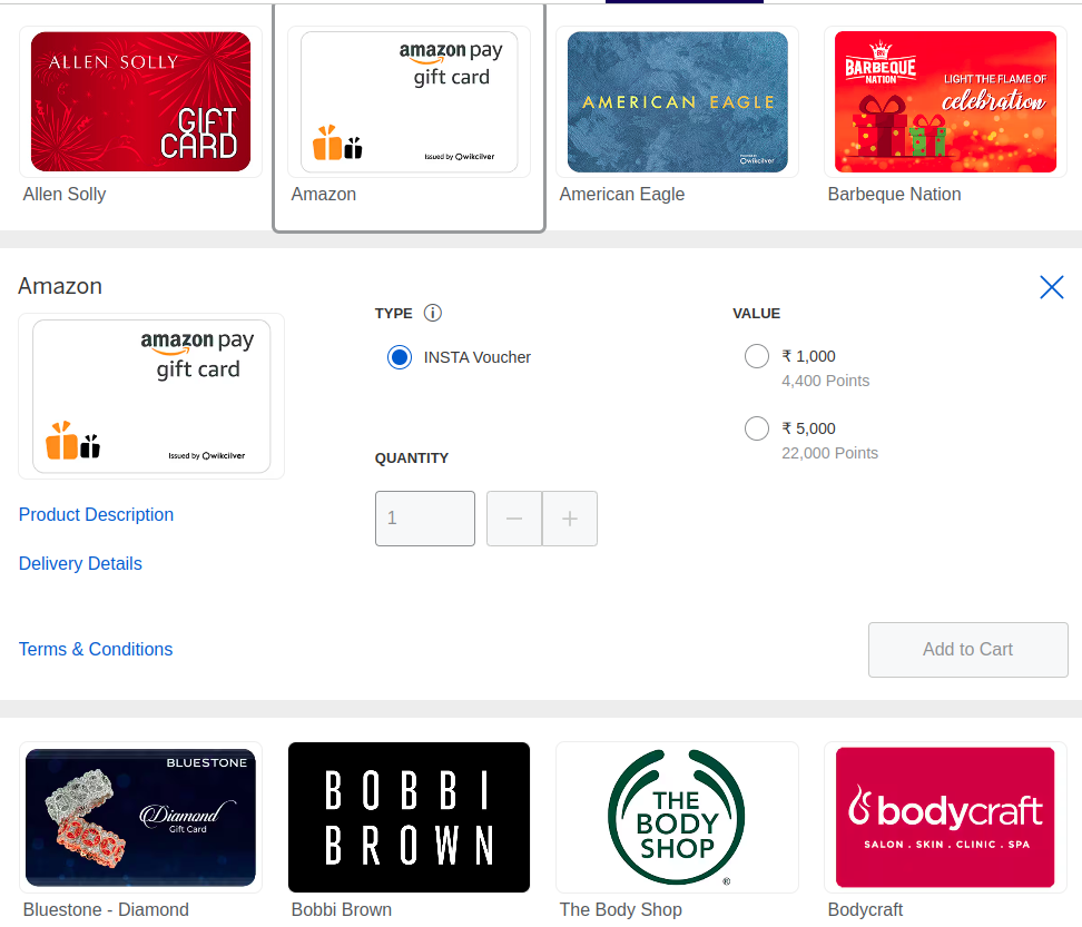 Amazon pay gift card redemption for AMEX